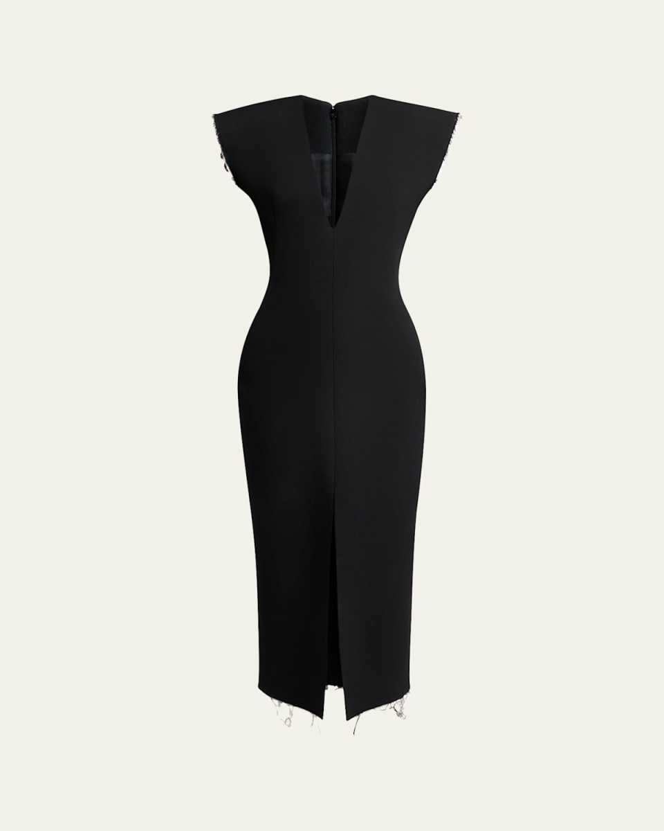 Raw-Edge Structured Sleeveless Midi Dress